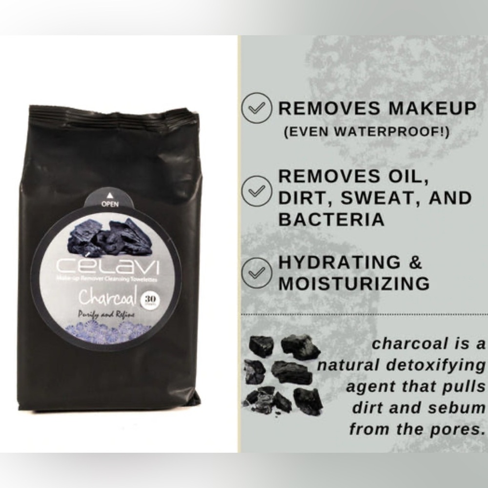 Celavi Charcoal Korean Makeup Remover Cleansing Wipes Removing 30 Towelettes